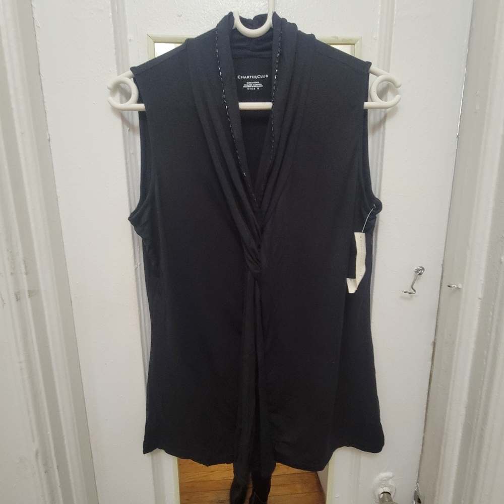 NWT Charter Club Black Sleeveless Top with draping. Career‎ Minimalist Neutral